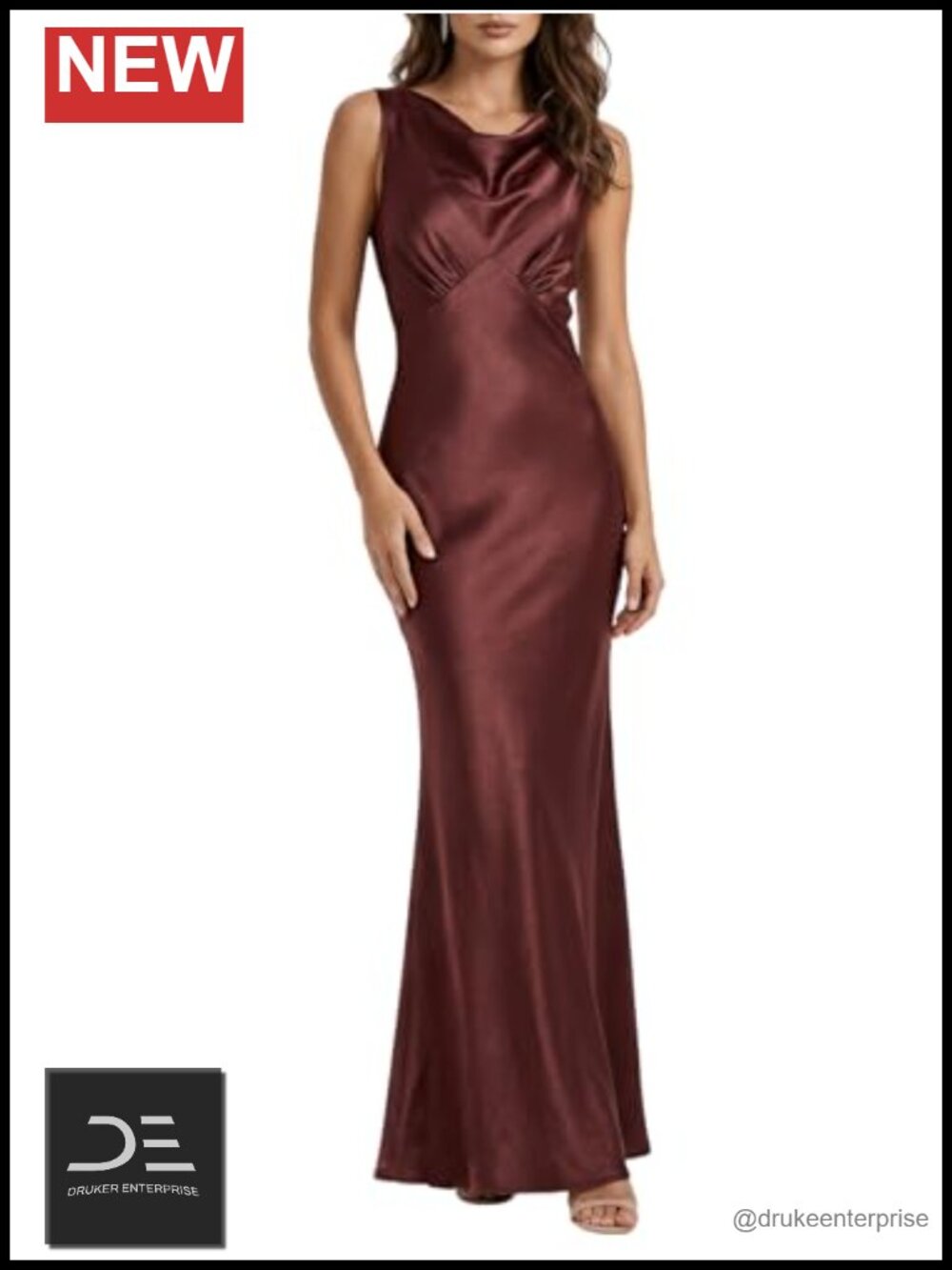 Satin Formal Maxi Dress Cowl Neck Backless Prom Evening Gown